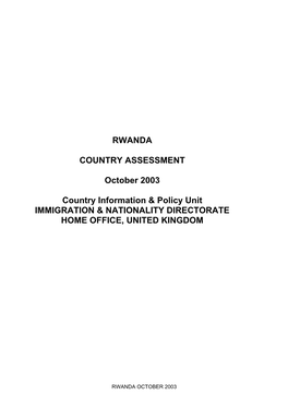 RWANDA COUNTRY ASSESSMENT October 2003 Country Information