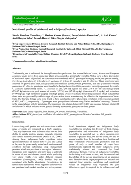 Nutritional Profile of Cultivated and Wild Jute (Corchorus) Species