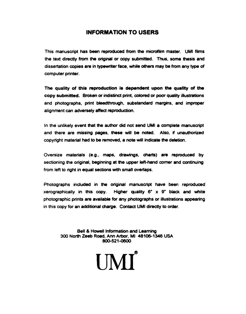 This Manuscript Has Beeri Repcoduced from the Microtilrn Master. UMI Films the Text Diredly Fmm the Original Or Copy Submitted