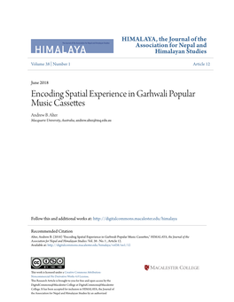 Encoding Spatial Experience in Garhwali Popular Music Cassettes Andrew B