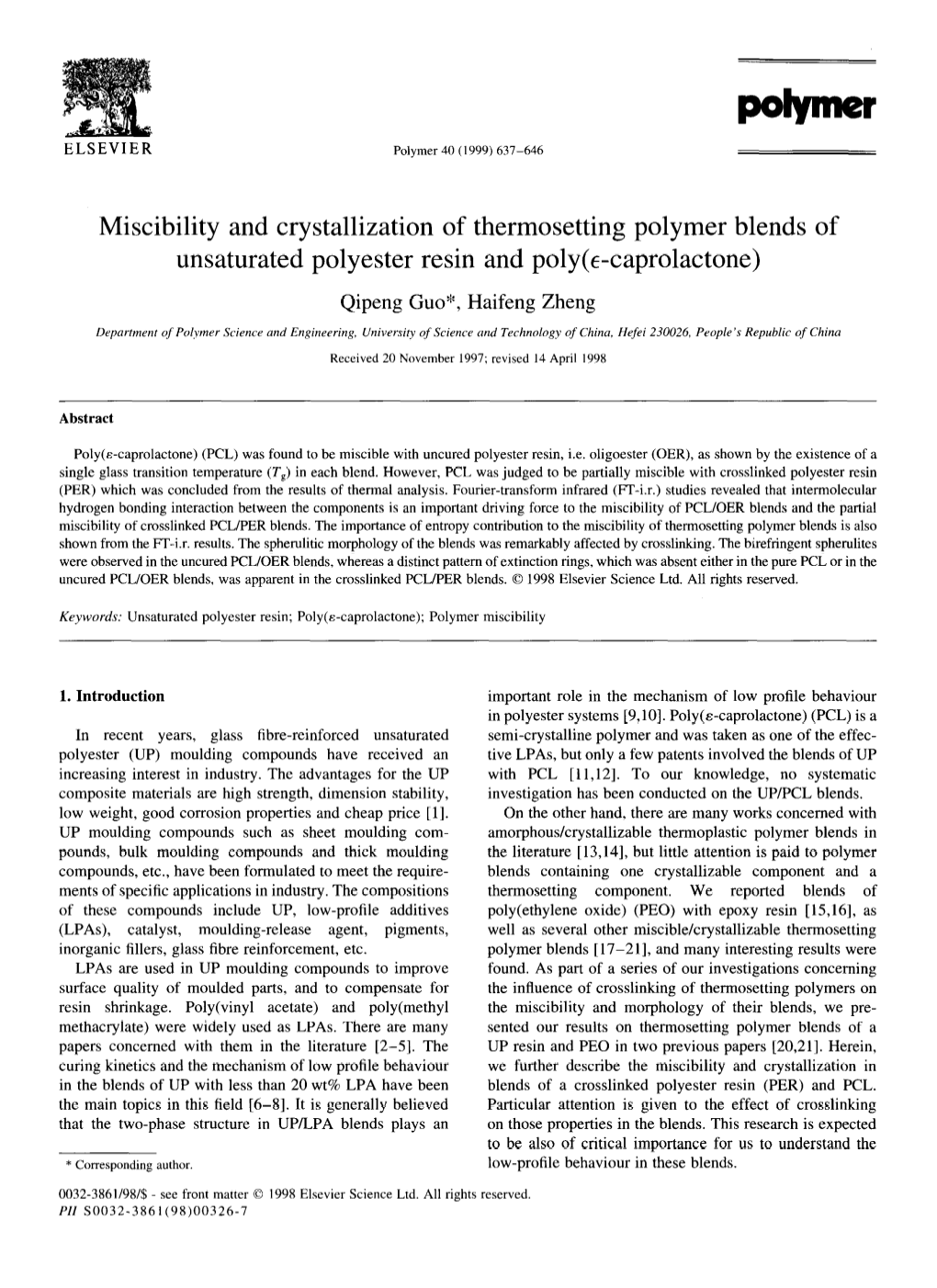 Miscibility and Crystallization of Thermosetting Polymer Blends of Unsaturated Polyester Resin and Poly(E-Caprolactone)