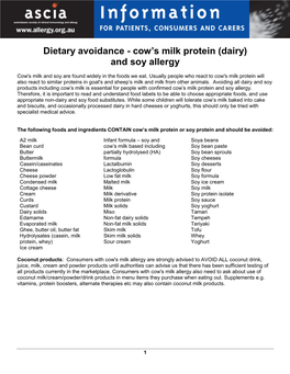 Dietary Avoidance - Cow’S Milk Protein (Dairy) and Soy Allergy
