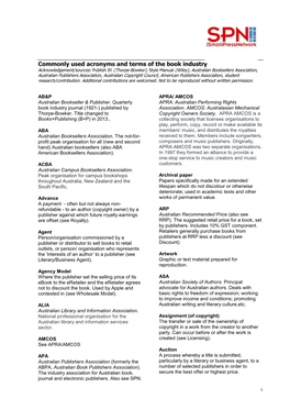 Commonly Used Acronyms and Terms of the Book Industry