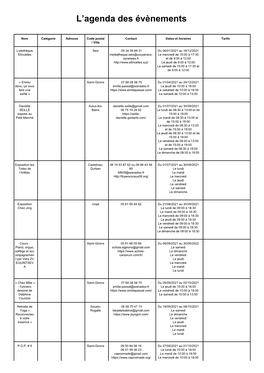 L'agenda Des Évènements