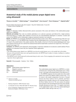 Anatomical Study of the Medial Plantar Proper Digital Nerve Using Ultrasound
