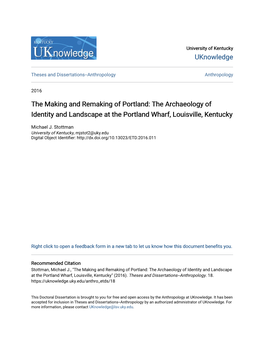 The Making and Remaking of Portland: the Archaeology of Identity and Landscape at the Portland Wharf, Louisville, Kentucky