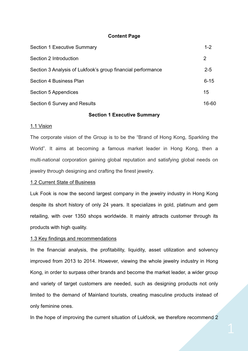Content Page Section 1 Executive Summary 1-2 Section 2 Introduction