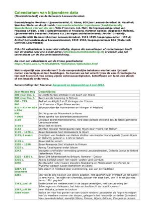 Calendarium Van Bijzondere Data (Noordertrimdeel) Van De Gemeente Leeuwarderadeel