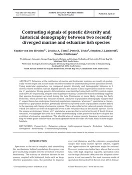 Contrasting Signals of Genetic Diversity and Historical Demography Between Two Recently Diverged Marine and Estuarine Fish Species