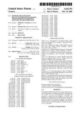 United States Patent (19) 11 Patent Number: 6,165,793 Stemmer (45) Date of Patent: *Dec
