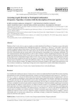 Accessing Cryptic Diversity in Neotropical Rattlesnakes (Serpentes: Viperidae: Crotalus) with the Description of Two New Species