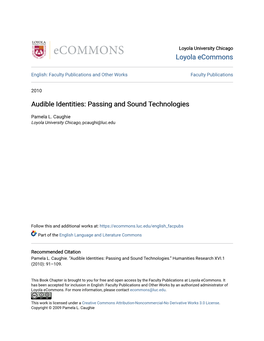 Audible Identities: Passing and Sound Technologies