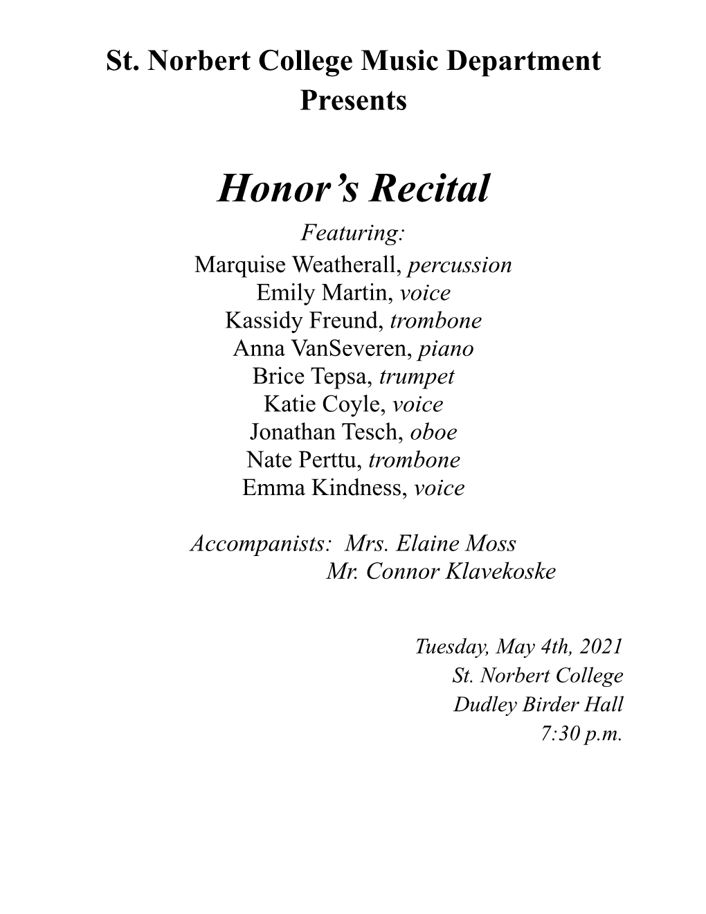 Honor's Recital 2021