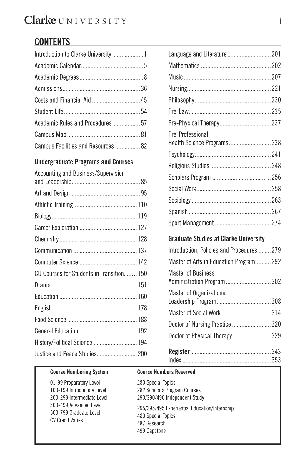 CONTENTS Introduction to Clarke University