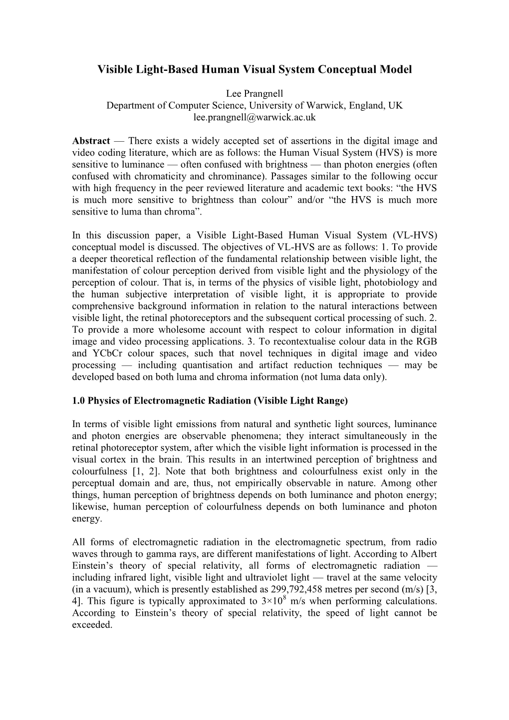 Visible Light-Based Human Visual System Conceptual Model