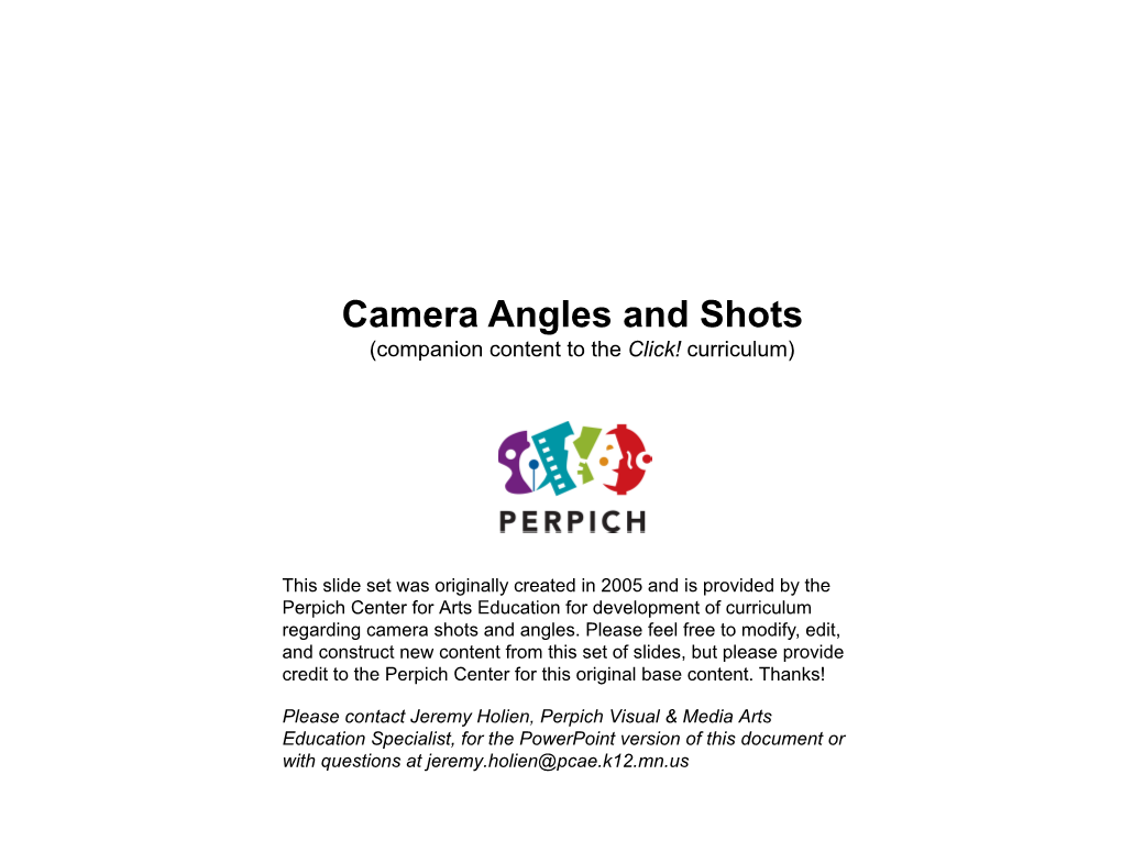 Angles and Shots (Companion Content to the Click! Curriculum)