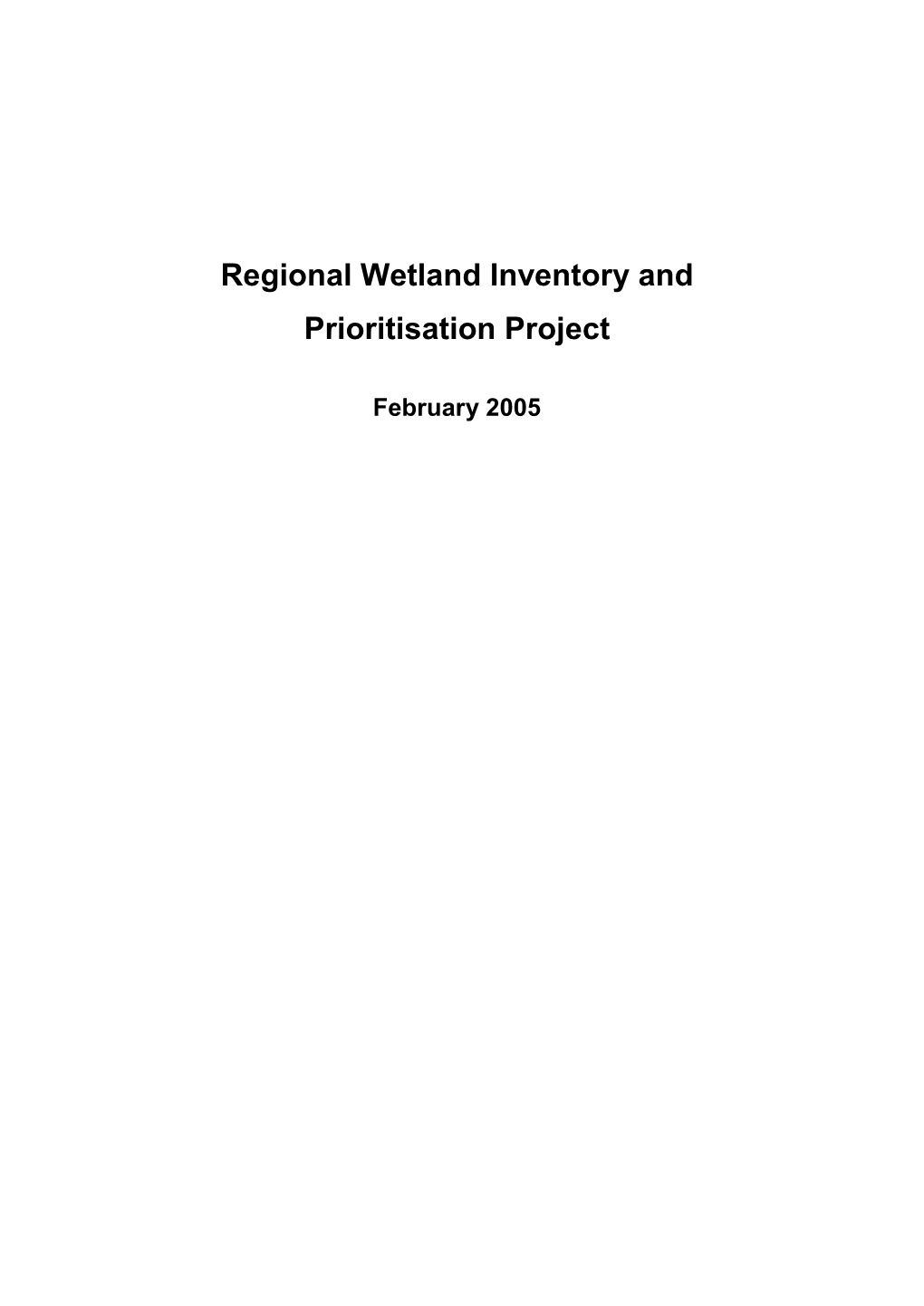 Regional Wetland Inventory and Prioritisation Project