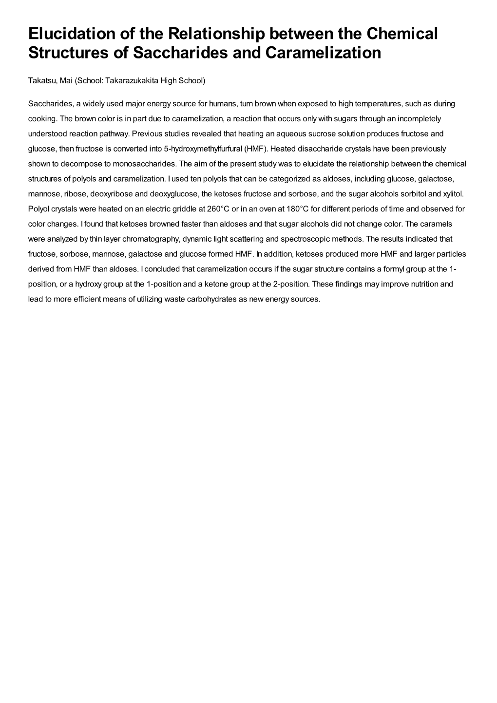 Elucidation of the Relationship Between the Chemical Structures of Saccharides and Caramelization