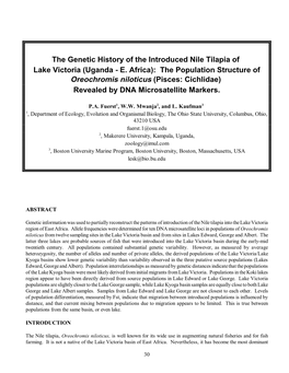 The Genetic History of the Introduced Nile Tilapia of Lake Victoria (Uganda - E