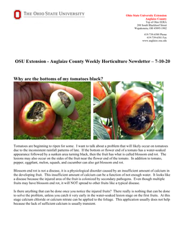 OSU Extension - Auglaize County Weekly Horticulture Newsletter – 7-10-20
