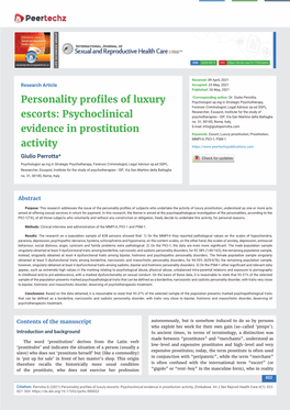 Personality Profiles of Luxury Escorts: Psychoclinical Evidence in Prostitution Activity, Zimbabwe