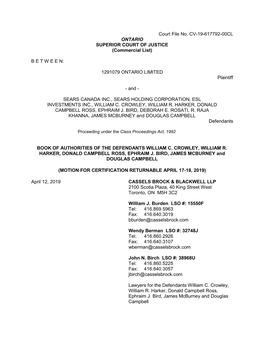 (Commercial List) BETWEEN: 1291079 ONTARIO LIMITED Plaintiff