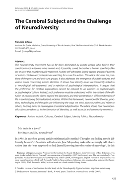 The Cerebral Subject and the Challenge of Neurodiversity