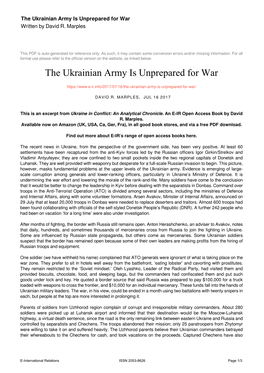 The Ukrainian Army Is Unprepared for War Written by David R