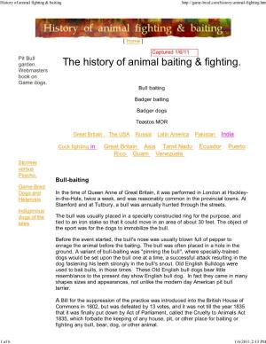 History of Animal Fighting & Baiting