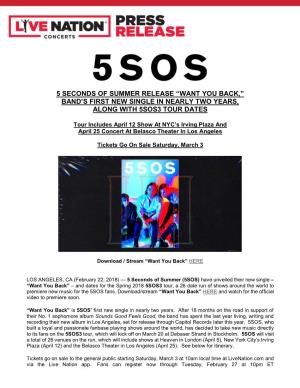 5 Seconds of Summer Release “Want You Back,” Band's First