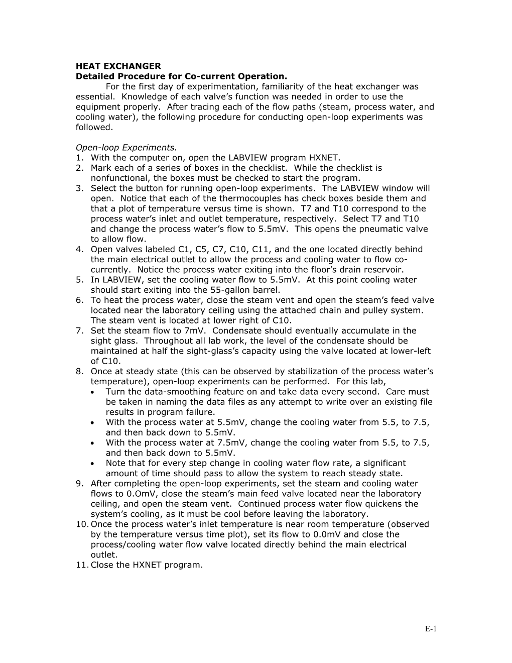 Detailed Procedure for Co-Current Operation