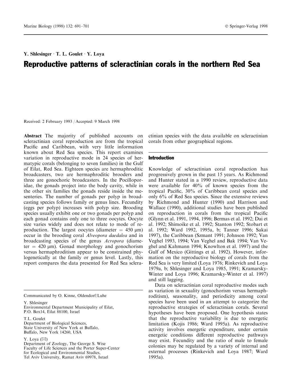 Reproductive Patterns of Scleractinian Corals in the Northern Red Sea