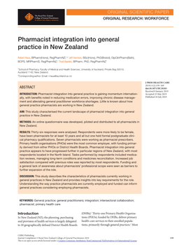 Pharmacist Integration Into General Practice in New Zealand
