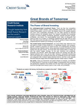 Credit Suisse 27 Great Brands of Tomorrow 2010.Pdf