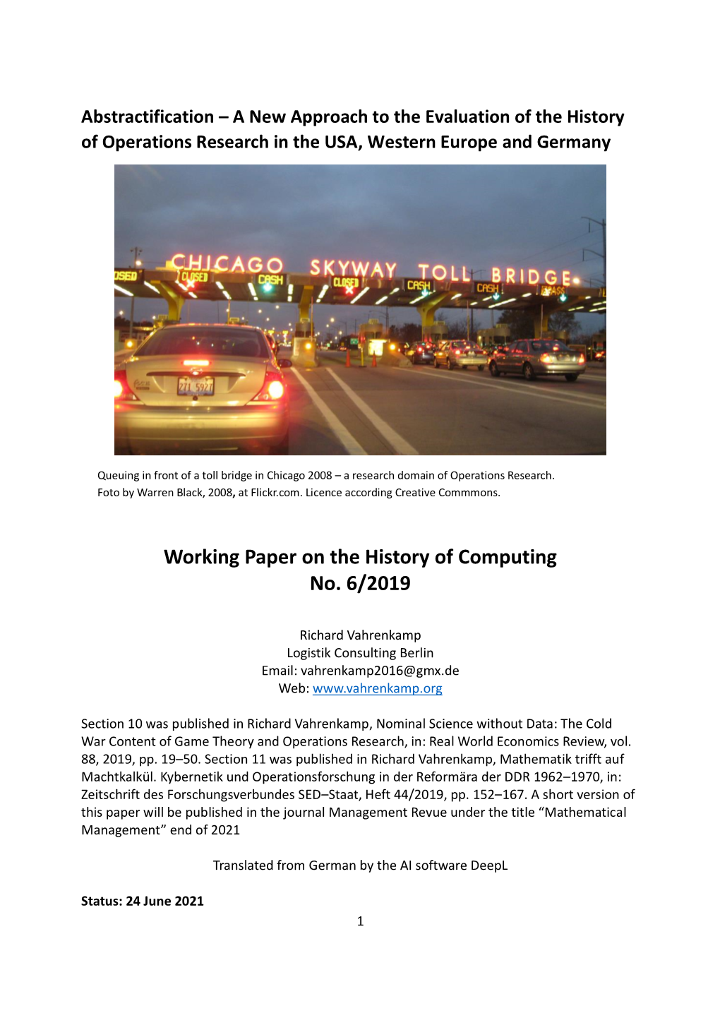 Working Paper on the History of Computing No. 6/2019