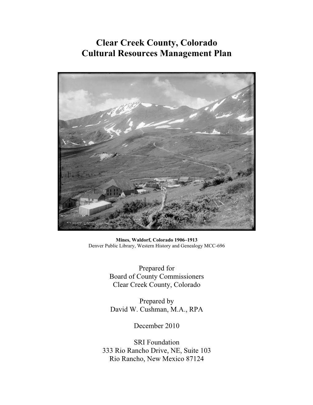 Cultural Resources Management Plan