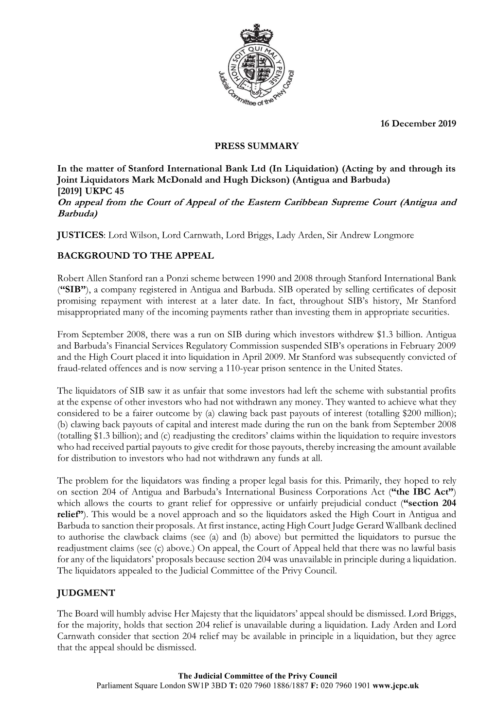 In the Matter of Stanford International Bank Ltd (In Liquidation) (Acting by and Through Its Joint Liquidators Mark Mcdonald