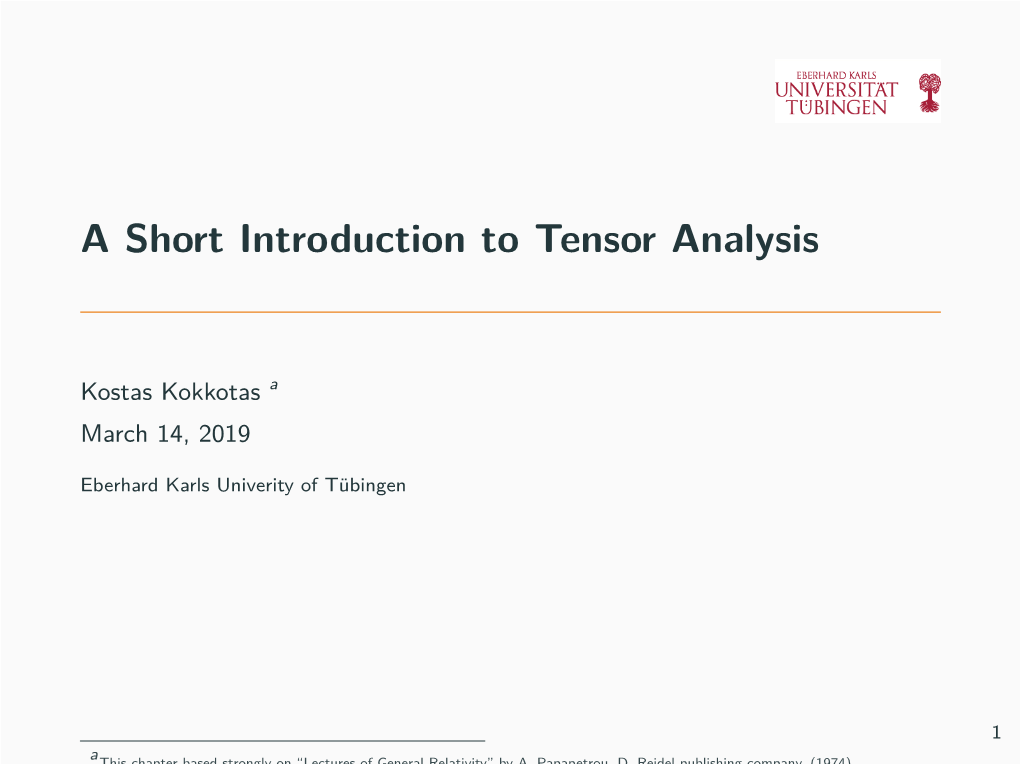 A Short Introduction to Tensor Analysis