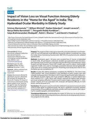 Impact of Vision Loss on Visual Function Among Elderly Residents in the “Home for the Aged” in India: the Hyderabad Ocular Morbidity in Elderly Study