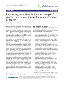 Journal for Immunotherapy of Cancer 2013, 1:1