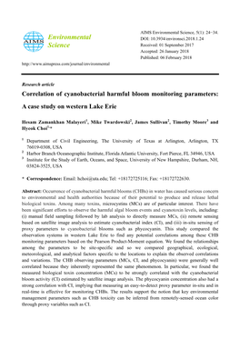 Correlation of Cyanobacterial Harmful Bloom Monitoring Parameters: a Case Study on Western Lake Erie