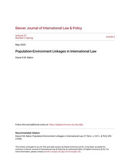 Population-Environment Linkages in International Law