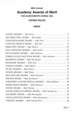 Academy Awards of Merit for ACHIEVEMENTS DURING 1995
