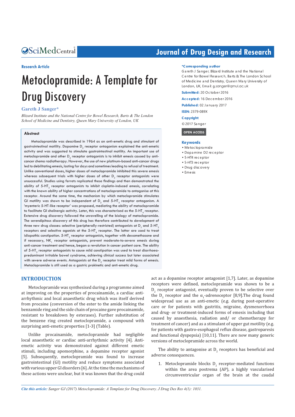 Metoclopramide a Template for Drug Discovery DocsLib