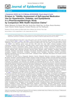 Erratum to “Validity Assessment of Self-Reported Medication Use For