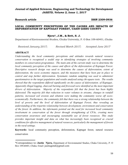 Journal of Applied Sciences, Engineering and Technology for Development JASETD, Volume 2, Issue 1, 2017