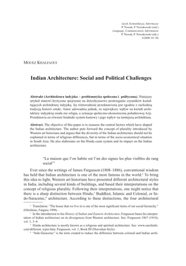Indian Architecture: Social and Political Challenges
