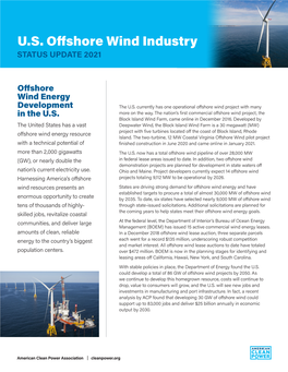 U.S. Offshore Wind Industry STATUS UPDATE 2021