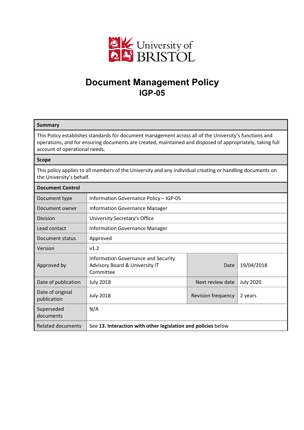 Document Management Policy IGP-05