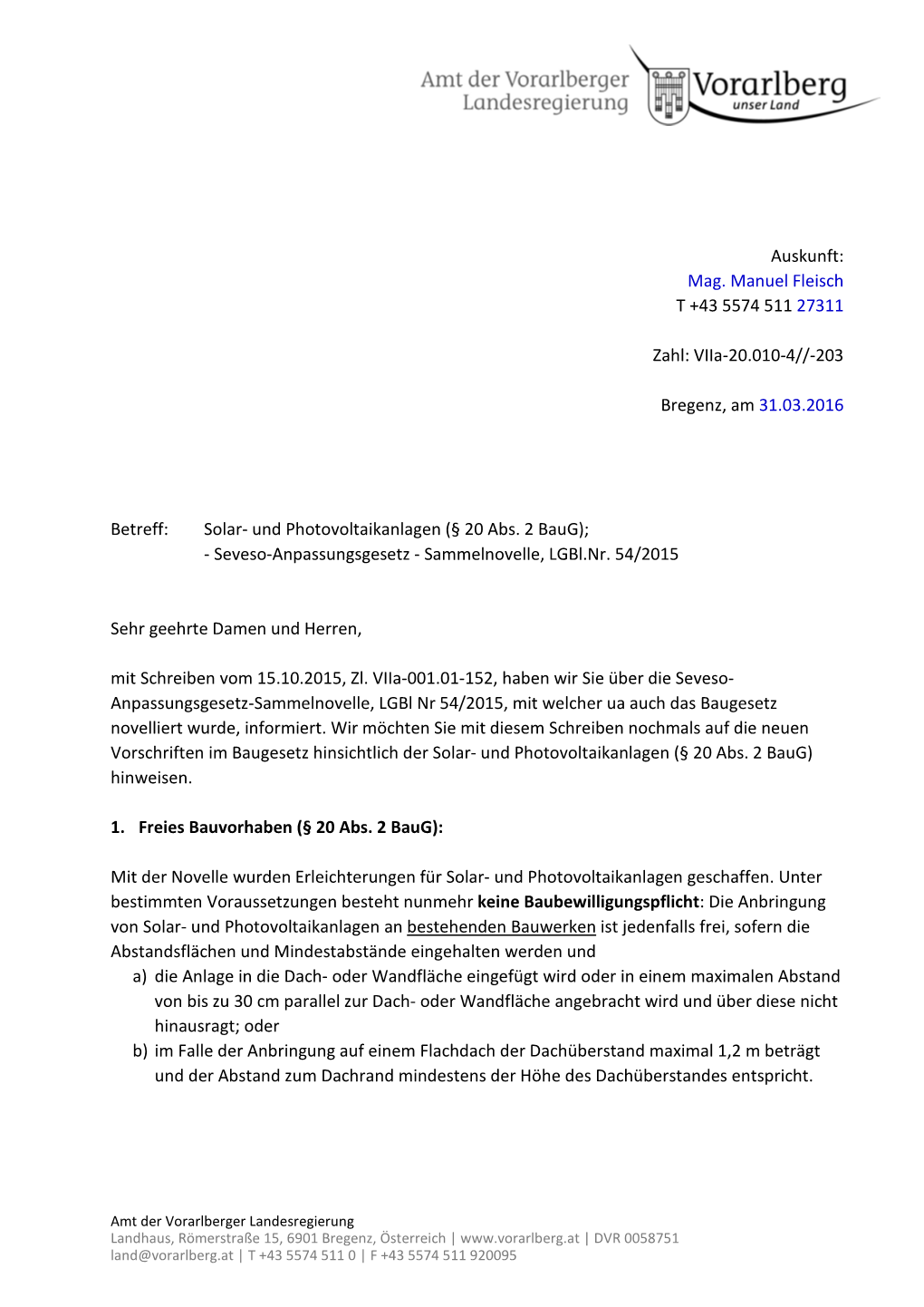 Solar- Und Photovoltaikanlagen (§ 20 Abs. 2 Baug); - Seveso-Anpassungsgesetz - Sammelnovelle, Lgbl.Nr